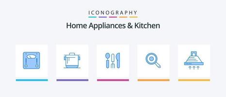 eletrodomésticos e cozinha azul 5 pacote de ícones, incluindo cozinhar. grelha. talheres. cozinha. frigideira. design de ícones criativos vetor