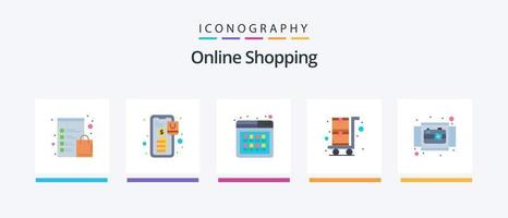 pacote de ícones de 5 planos de compras on-line, incluindo câmera. carrinho de compras. Comprar. carrinho de compras. produtos. design de ícones criativos vetor