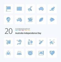 20 pacote de ícones de cor azul do dia da independência da austrália como uísque de bola de verão de morcego esportivo vetor