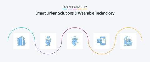 soluções urbanas inteligentes e tecnologia vestível azul 5 pacote de ícones incluindo roupas. poluição. digital. fábrica. vazar vetor