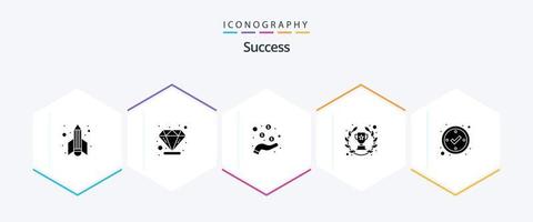 pacote de ícones de 25 glifos de sucesso, incluindo carrapato. Verifica. recompensa em dinheiro. sucesso. prêmios vetor