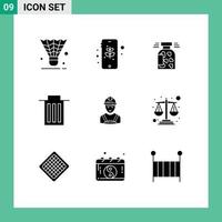 9 ícones criativos, sinais e símbolos modernos da interface do usuário, exclusão segura dos elementos de design do vetor editável do coração