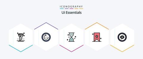 UI Essentials 25 pacote de ícones de linha preenchida, incluindo etiqueta. marca páginas. ui. livro. interface do usuário vetor