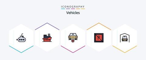 veículos 25 pacote de ícones de linha preenchida, incluindo carro. garagem. mais. não. parque vetor