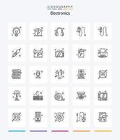 pacote de ícones de contorno de 25 eletrônicos criativos, como fio. dados. fone de ouvido. cabo. plugue vetor