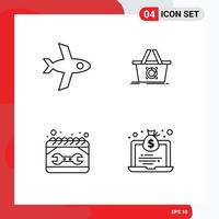 pacote de interface do usuário de 4 cores planas básicas de linha preenchida de reparo de voo adicionar ao carrinho elementos de design de vetores editáveis de calendário de laptop