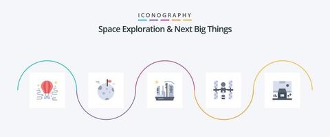 exploração espacial e as próximas grandes coisas flat 5 icon pack incluindo satélite. orbital. espaço. complexo. cúpula vetor