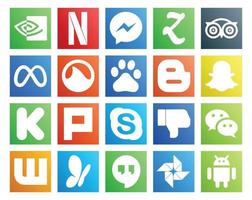 20 pacotes de ícones de mídia social, incluindo wechat chat grooveshark skype kickstarter vetor