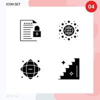 pacote de 4 sinais e símbolos de glifos sólidos modernos para mídia de impressão na web, como informações de otimização de cadeado de dados de dados editáveis elementos de design vetorial vetor