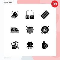 9 ícones criativos sinais modernos e símbolos de elementos de design de vetores editáveis de estação de trem de pílula de transporte de abóbora