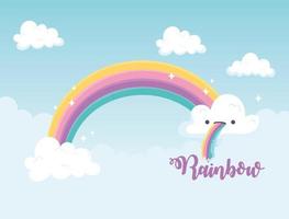 arco-íris com nuvem de cor da língua céu decoração de paisagem de desenho animado vetor