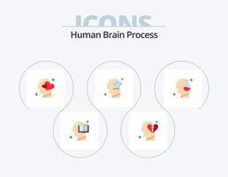 processo do cérebro humano plana ícone pack 5 design de ícone. perfeição. cabeça. coração partido. diamante. coração vetor