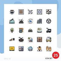 25 interface do usuário pacote de cores planas de linha cheia de sinais e símbolos modernos de desenvolvimento de codificação de aeroporto de computador lsd elementos de design de vetores editáveis