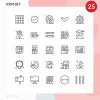 Pacote de linha de interface de usuário de 25 sinais e símbolos modernos de design de volta à árvore social para baixo elementos de design de vetores editáveis