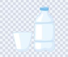 maquetes de garrafas de copos de plástico ou vidro, garrafa descartável e copo vetor