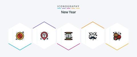 pacote de ícones de linha preenchida de ano novo 25, incluindo novo. chinês. convite. óculos e bigodes. engraçado vetor