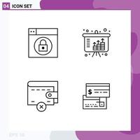 conjunto de 4 pacotes comerciais de cores planas de linha preenchida para ativos de carteira da web, cartão de investimento, elementos de design de vetores editáveis