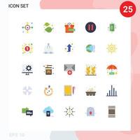 conjunto de cores planas de interface móvel de 25 pictogramas de sincronização gratuita de dados de smartphone pausar elementos de design vetorial editáveis vetor