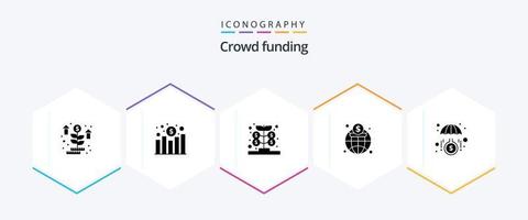 pacote de ícones de 25 glifos de crowdfunding, incluindo crescimento. finança. fundo. mercado. economia vetor