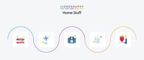 Pacote de ícones plana de 5 itens domésticos, incluindo luz. música. frigorífico. congelador vetor