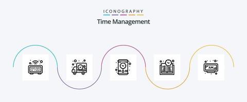 linha de gerenciamento de tempo 5 pacote de ícones incluindo tempo. sou. relógio. alarme. tempo de educação vetor