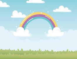 arco-íris nuvens céu campo natureza cartoon decoração vetor