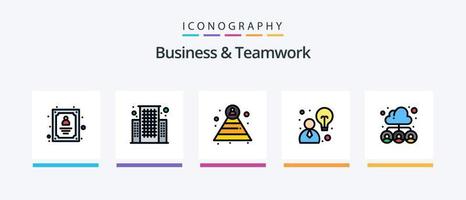 a linha de negócios e trabalho em equipe preencheu o pacote de 5 ícones, incluindo o crescimento. o crescimento do negócio. procurar. o negócio. portfólio. design de ícones criativos vetor