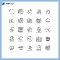 pacote de interface do usuário de 25 linhas básicas de elementos de design de vetores editáveis de confete noturno estacionário de vídeo on-line