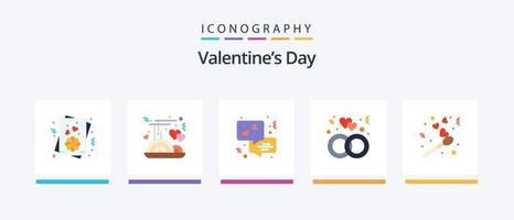 Pacote de ícones plano de dia dos namorados 5, incluindo fogo dos namorados. Ame. comunicação. feriado. anel. design de ícones criativos vetor