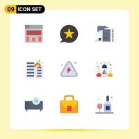 9 ícones criativos, sinais modernos e símbolos de perigo, risco, construção, fogo, casa, fogo, elementos de design vetoriais editáveis vetor