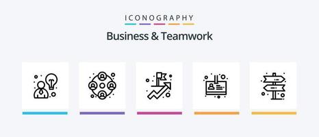 pacote de ícones de linha 5 de negócios e trabalho em equipe, incluindo . direção. processo. orçamento. design de ícones criativos vetor
