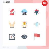grupo de 9 sinais e símbolos de cores planas para o carrinho de mãos de natal cuidando do casamento editável elementos de design vetorial vetor