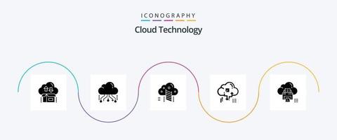 pacote de ícones de glifo 5 de tecnologia de nuvem, incluindo seta. conectar. rede. nuvem. alcançar vetor