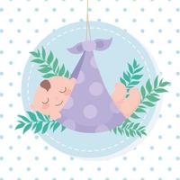 chá de bebê, cobertor pontilhado com garotinho com decoração de folhas, cartão comemorativo de boas-vindas do recém-nascido vetor