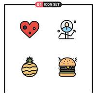 pacote de ícones vetoriais de estoque de 4 sinais e símbolos de linha para gráficos favoritos de hambúrguer de coração, elementos de design de vetores editáveis