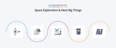 exploração espacial e as próximas grandes coisas planas 5 pacote de ícones, incluindo criogenia. câmara. planeta. caixa. satélite vetor