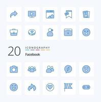 Pacote de ícones de cor azul do facebook 20 como emoji jogo bate-papo esporte bola de golfe vetor
