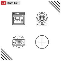 conjunto de linha de interface móvel de 4 pictogramas de elementos de design de vetores editáveis de entrada de negócios de site de equipamento de internet