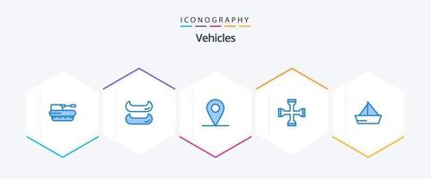 veículos 25 pacote de ícones azul, incluindo veículos. velejar. carro. barco. ferramenta vetor