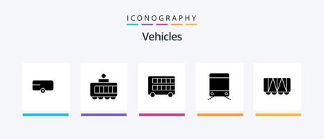 Pacote de ícones de glifo 5 de veículos, incluindo . veículo. Duplo. Ferrovia. Comboio. design de ícones criativos vetor