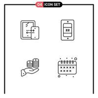 4 ícones criativos, sinais e símbolos modernos de tecnologia de moeda móvel, temperatura, finanças, elementos de design de vetores editáveis