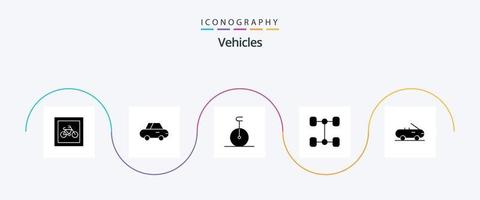 Pacote de ícones de glifo 5 de veículos, incluindo . monociclo. conversível vetor