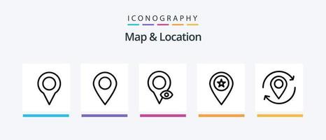 mapa e pacote de ícones da linha 5 de localização, incluindo . mapa. localização. design de ícones criativos vetor