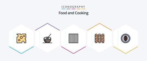 pacote de ícones de 25 linhas cheias de comida, incluindo bebida. café. Comida. pão. pão vetor