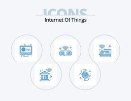internet das coisas ícone azul pack 5 design de ícone. público. inteligente. onda wi-fi. óculos. dispositivo vetor