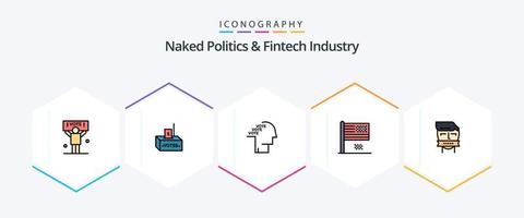 política nua e indústria fintech 25 pacote de ícones de linha preenchida, incluindo outono. colapso. dinheiro. sonho americano. referendo vetor