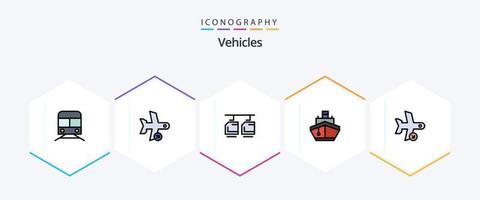 Pacote de ícones de 25 linhas preenchidas de veículos, incluindo transporte. barco. levar. preenchido. transporte vetor