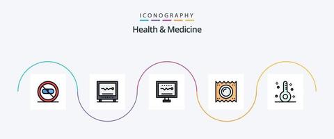 linha de saúde e medicina preenchida com 5 ícones planos, incluindo formulário. doença. batimento cardiaco. gravidez. médico vetor