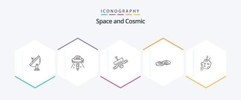 pacote de ícones de 25 linhas de espaço, incluindo astronomia. sinal. ufo. espaço. antena vetor