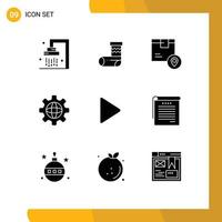 9 conceito de glifo sólido para sites móveis e aplicativos de vídeo world box produtos de internet editáveis elementos de design vetorial vetor
